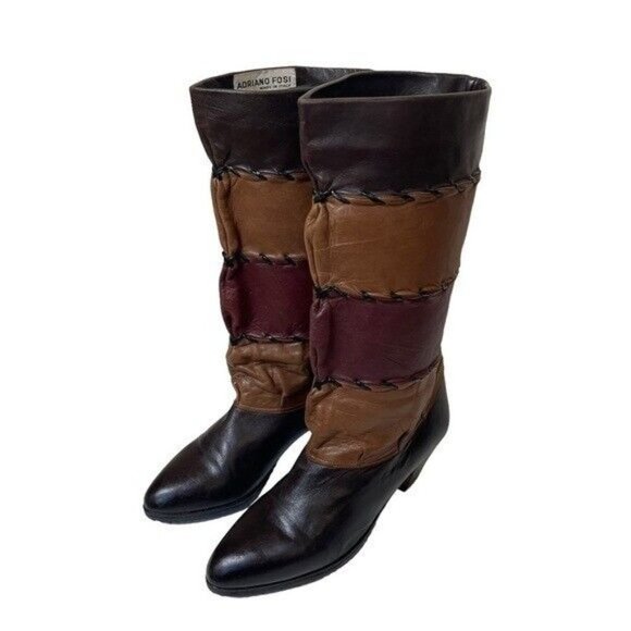 Vintage ADRIANO FOSI Italy Leather Boots Slouchy Patchwork Women’s Size 6 - Picture 2 of 12